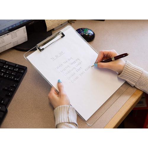 Plastic Clipboards (Set of 7) Transparent Clipboard (Clear) Strong 12.5 x 9 Inch | Holds 100 Sheets! Acrylic Clipboards with Low Profile Clip | Bulk Back to School Supplies for Teachers
