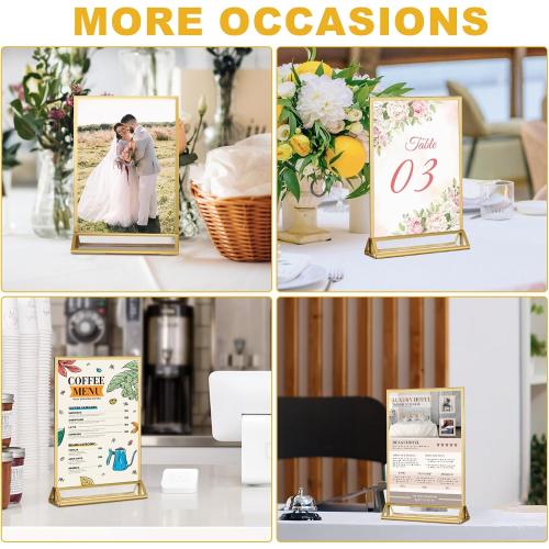 EHWINE 14 Pack 5×7 Clear Acrylic Sign Holder with Gold Borders and Vertical Stand, Double Sided Table Menu Holders Picture Frames for Wedding Table Numbers, Restaurant Signs, Photos and Art Display