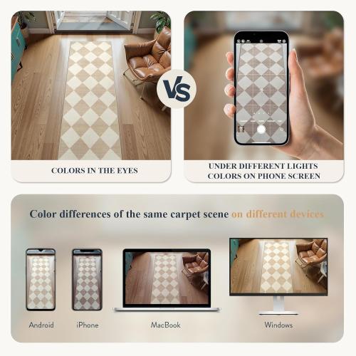 Beeiva Checkered Print 3x5 Washable Area Rug for Bedroom, Non Slip Ultra Thin Beige Entryway Rug Non Shedding Kitchen Rug 3x5, Modern Checkerboard Carpet Plaid Decor for Bathroom Office Nursery