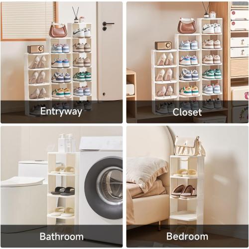 UFORU Small Shoe Rack, 7 Tier Plastic Vertical Shoe Rack for Small and Narrow Spaces, Free Standing Shoe Organizer for Closet, Entryway