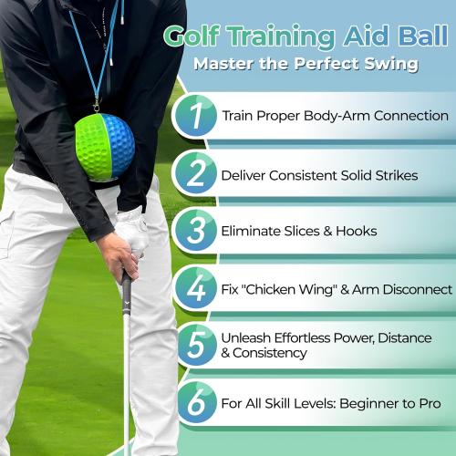 Golf Training Aid Ball for Impact Precision & Consistent Swings - Master Body Connection to Fix Slicing, Scooping & Chicken Wing | Simple and Effective Golf Training Tool