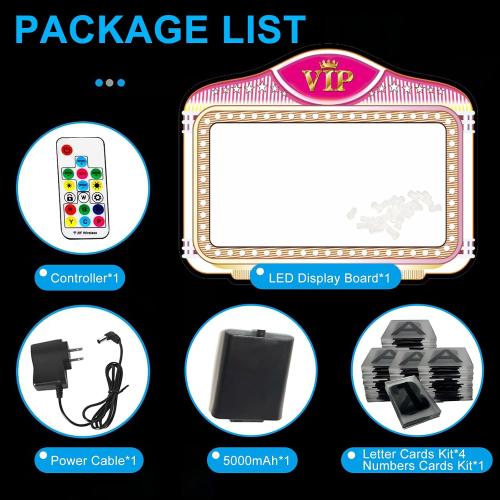 Bottle Service Lights, Custom Wedding Sign with 4 Interchangeable Letter Sets & 1 Numbers Set, LED Handheld Marquee Sign for Birthdays, Bachelorette & Club Nights & Party Photos(VIP)