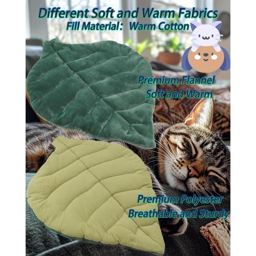 Cat Mat Self Warming Cat Bed 26x20 Leaf Shaped Cotton Soft Warm Pet Pad Blanket for Indoor Bed Couch Sofa Floors Cat and Dog Warm Mattress (Green)