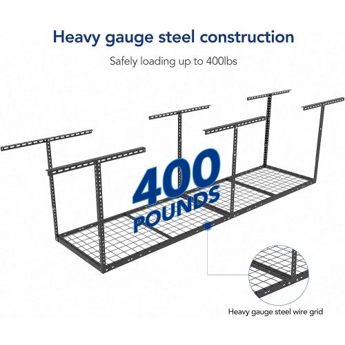 FLEXIMOUNTS 2x8 Garage Storage Rack, Adjustable Overhead Storage Organization System, Heavy Duty Metal Ceiling Rack, 400lbs Weight Capacity, Black, Classic Series