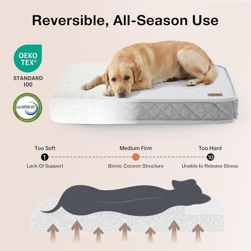 ZOMISIA Breathable Orthopedic Dog Bed for Medium Dog, Reversible Warm & Cooling Dog Bed Mattress for All Season, 4 Thick Honeycomb Supportive Pet Bed with Detachable Non-Slip Bottom, Waterproof Cover