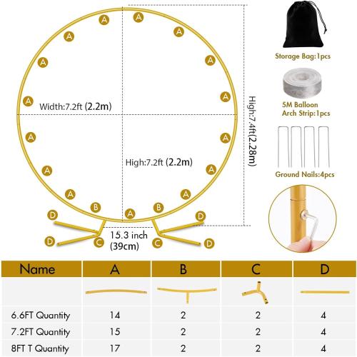 Nisoger 7.2FT Round Backdrop Stand, Circle Gold Balloon Wedding Arch Frame