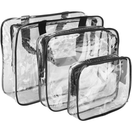 3 Pieces Clear Travel Bags, Waterproof Portable Transparent Cosmetic Makeup Bags Brown - Durable PVC Material, Easy to Clean, Multipurpose Storage for Travel and Fitness (Black)