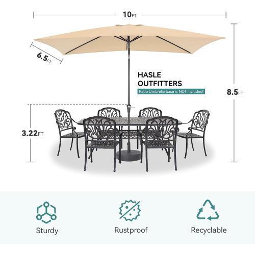 Rectangular Patio Umbrella, 6.5 x 10 ft Rectangle Table Umbrellas w/Heavy Duty Ribs, Effortless Crank and Push Button Tilt, Wind Resistant Sun Umbrella for Outdoor Patio, Beige
