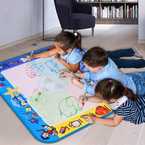 Alago Aqua Coloring Mat,Kids Toys Large Water Painting Mat,Toddlers Doodle Pad with 4 Colors,Gifts for Girls Boys Age 3 4 5  Years Old,4 Pens,Drawing Molds and Booklet Included