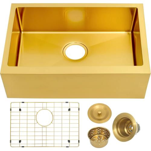MILOSEN Undermount Gold Kitchen Sink, Stainless Steel Farmhouse Apronfront Kitchen Sink, 23×16 inch Kitchen RV Sink, Small Single bowl Apron Sink, 7 inch Depth Kitchen RV Sinks