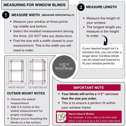 Size 35 x 60 Color White LOTUS & WINDOWARE Cordless Faux Wood Blinds, 35 Wide x 60 Long, Smooth, Snow White, 2 Inch Horizontal Blinds – for Living Room, Bedroom, Interior Door Windows