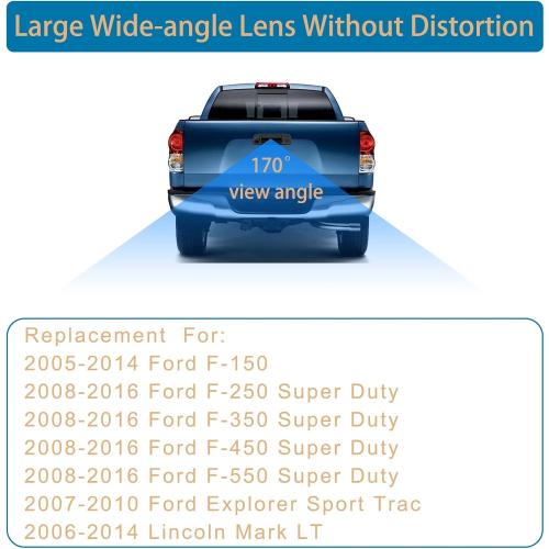 Rear View Camera, w/Tailgate Handle, Compatible with 2005-2014 Ford F150, 2008-2016 F250 F350 F450 F550 Super Duty, 2007-2010 Explorer, 170° Viewing Angle, Backup Camera Kit, Back Up Reverse Camera