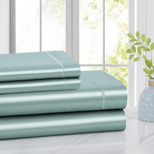 Silk Satin Bed Sheets, Full Size Sheets Set, Ultra Soft Silky Bedding Set with 18'' Extra Deep Pocket Fitted Sheet for High Mattress (Full, Aqua)