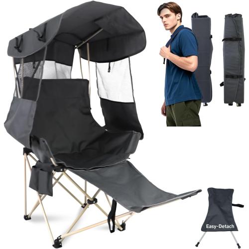 Folding Camping Chairs Canopy Outdoor: Sports Portable Beach Chair with Canopy-Lawn Beach Chairs with Umbrella for Adults-Camping Chair with Shade for Fishing Camp Heavy Duty (Casual, Grey)