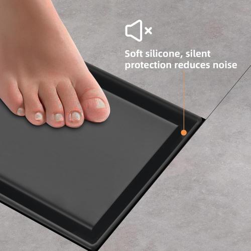 BLACK Linear Shower Drain with Tile Insert Panels, 24 Inch Black 304 Stainless Steel Rectangle Shower Floor Drain, with Hair Catcher, Adjustable Feet, Fits Bathroom, Balcony