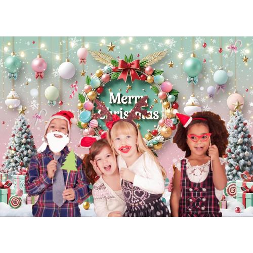 Merry Christmas Backdrop Cartoon Xmas Tree Garland Photography Background Xmas New Year  (8x6FT)