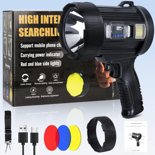 Sigoobal Rechargeable Spotlight,2000000 LM Super Bright Handheld Spot Light LED Flashlight High Lumens,Powered Spotlight Large Searchlight Outdoor with Solar Panels for Boating Camping Hunting
