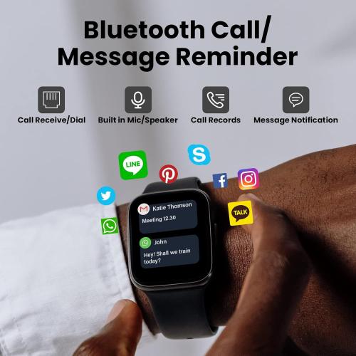 Black Padmate C21 Smart Watch(Answer/Make Calls/Email) for Men Women, Alexa Built-in, 60  Sport Modes, Waterproof 1.69' Touch Screen Fitness Tracker, Sleep Heart Rate Monitor for Android & iPhone Smartwatch