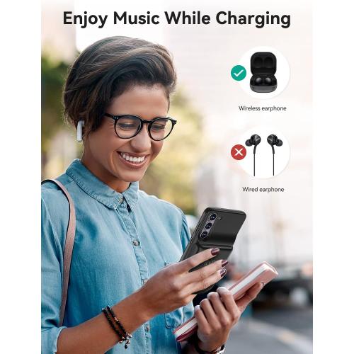 Black NEWDERY Battery Case  Qi Wireless Charging, Fast Charging, Sync Data Supported, Powerful Portable Rechargeable Charger Case  Black