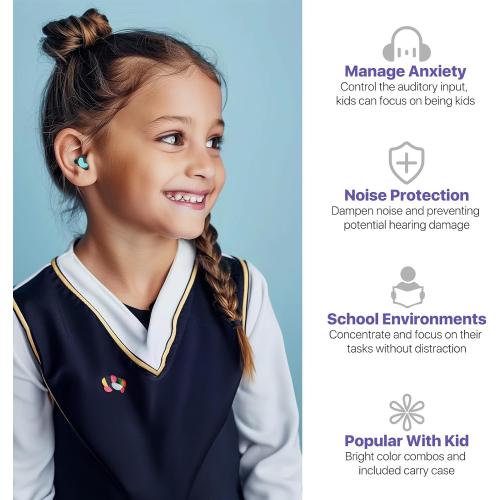 Kids Ear Plugs (6 yrs) - Reusable Everyday Noise Relief Earplugs for Small Ear Canal, Kids Ear Protection for Concerts, Travel, Focus, Socializing, School, Sleep, Sensitivity – 26 dB Noise Reduction