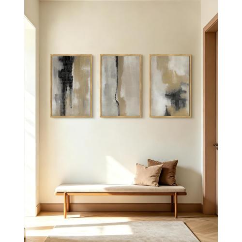 KUVIOKE Black Abstract Framed Wall Art Neutral Graffiti Pastel Minimalist Wall Decor Modern Art Painting for Bedroom Living Room 24x36in (Natural Framed)