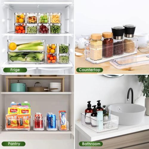 14 Pack Fridge Organizer, Stackable Refrigerator Organizer Bins with Lids, BPA-Free Fridge Organizers and Storage Containers for Fruit, Vegetable, Food, Drinks, Cereals, Clear