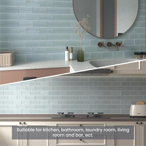 Glass Subway Tiles, 3 x 6 Inch, Gray Glass Tiles for Backsplash, Bathroom Shower Wall, Pack of 32 Pieces
