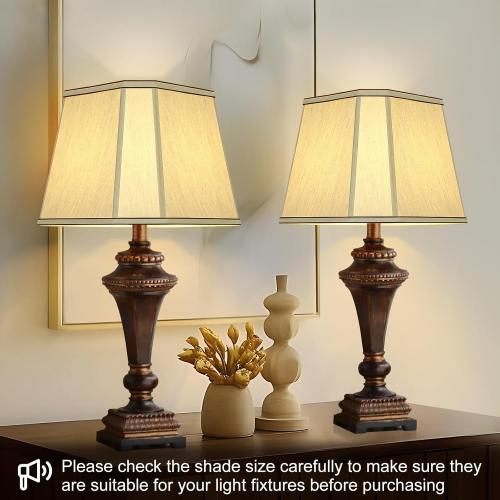 Rectangle Cut Corner Lamp Shades Set of 2, 10.5 x 10x 13 Modern Medium Gold Lampshades with Brown Rim, Included 2 Pack Lamp Harps, Suitable for E26 Base and Saddle Base, Easy Assembly Required