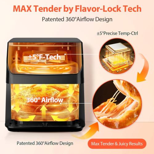 Beelicious® 5.8QT Large Air Fryer, 12-in-1 Digital Airfryer with Clear Window, 40  Recipes, Flavor-Lock Tech, Shake Reminder, Compact, Quiet, Dishwasher Safe, Nonstick, Fit for Family of 2-5, Black
