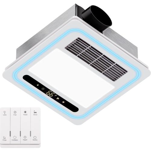 4 in 1 Bathroom Exhaust Fan with Light, 190 CFM Bathroom Exhaust Fan with Heater, 1800W Heating Power, 1.0 Sone Bath Fan with Light, Heating, Ventilation, Remote Control, UL Listed