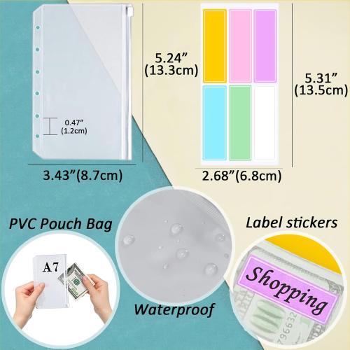 A7 6 Ring Budget Binder with Zipper envelopes, Budget Book Label and Category Stickers, Budget Sheet Refill Paper for Men and Women(Harphia, 145F)