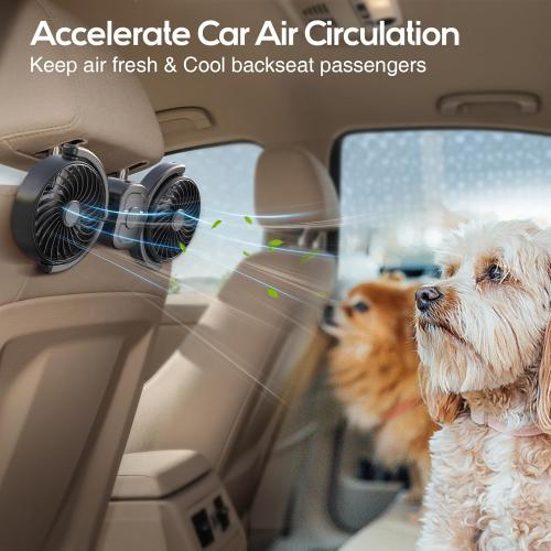 Dealswin Rechargeable Car Fan for Backseat Kids Baby, Battery and USB Dual Power Car Fans, Powerful 3 Speeds 360° Rotatable Dual Head Cooling Car Seat Fan for Sedan SUV RV Truck Vehicle