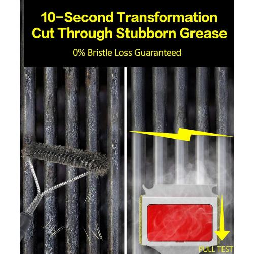 Grill Brush for BBQ, Heavy Duty Stainless Steel Grill Cleaner with 8 Wooden Handle & Scraper, Heat-Resistant Bristles for Gas, Charcoal Grills, Griddles, Oven, Camping Accessories (Red)