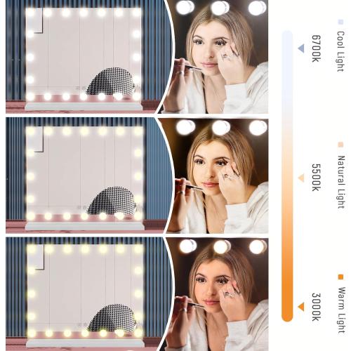 Hollywood Vanity Mirror with Lights, Tabletop Makeup Mirror with 20 Dimmable LED Bulbs, 3 Color Lighting Modes, Vanity Mirror for Bedroom, Touch Control, Tabletop or Wall-Mounted, White