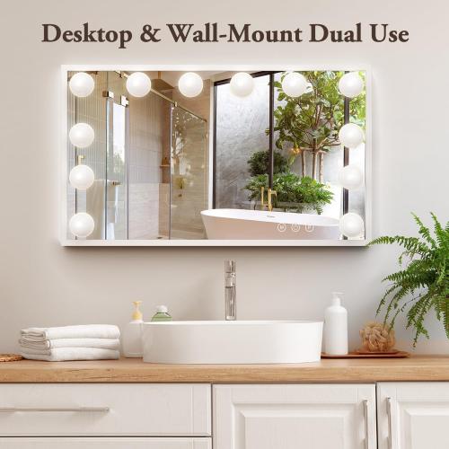 BESTOPE PRO Vanity Mirror with Lights, 23.6 x 22.4 Makeup Mirror with Lights and 3 Color Mode, Height Adjustable Hollywood Mirror with 2 Organizer, USB Charging Port, Phone Holder, Women Gifts