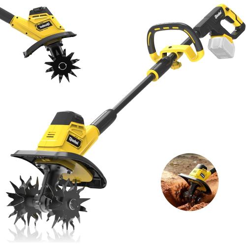 Cordless Garden Tiller Cultivator Compatible with Dewalt 20V MAX Battery, 360 RPM Electric Rototiller, 48 Steel Tines, 9.0 Tilling Width, 6.6 Depth, Rotary Tiller for Lawn/Gardening/Soil(Tool Only)