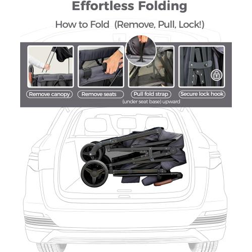 Wagon Stroller for 2 Kids with Insulated Snack Pack Foldable All-Terrain Wagon Stroller, 5-Point Harness & Canopy Parent Organizer Adjustable Handle (Grey)