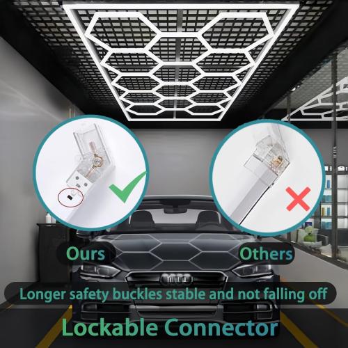 Hexagon LED Lights, Hexagon Ceiling Light with Rectangle Frame, 14 Grid Honeycomb LED Shop Light for Car Detailing Shop,Garage, Basement, Gym, Warehouse, Bright 6500K, 73920LM, AC85-250V