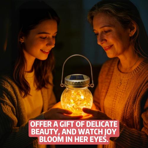 Cooo 2 Pack Crackle Glass Solar Lantern with 30 LED Firefly Lights– Waterproof Outdoor Hanging Lamp 215% Larger Solar Panel, Anti-Rust Lids Decorative Lighting for Garden Patio Table