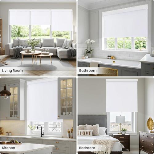 Color White 100% Blackout Roller Shades Cordless Blinds for Indoor Windows,Free-Stop Window Shades Pull Down,Thermal Insulated Fabric UV Protection,Blackout Window Guard Blinds for Home,Office,White,48 W x 72 H