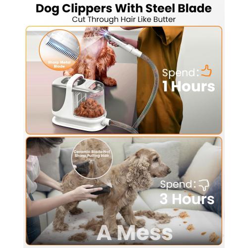 BLACK oneisall Dog Grooming Vacuum, 13000Pa Powerful 3L Dust Cup Pet Grooming Vacuum with Dog Clippers & Shedding Brush 7 Dog Grooming Kit, 3L Dust Cup, Super Quiet, 3 Suction Levels, BM3