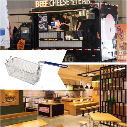 Size Large 2PCS Deep Fryer Basket Commercial Use, Non-Slip Handle Heavy Duty Nickel Plated Iron Construction Chip Basket, 13 1/4 x 6 1/2 x 6, Restaurant Kitchen Frying Chips Fish Sausages.