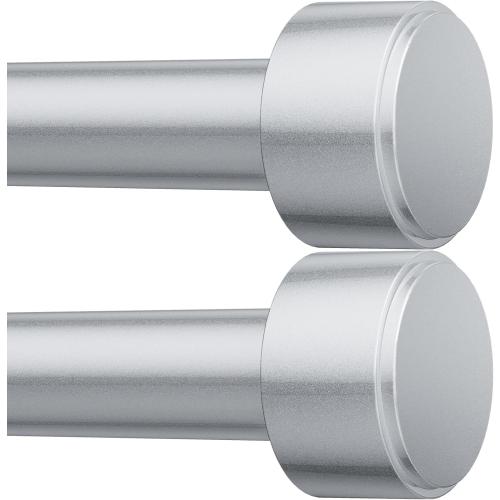 2 Pack Curtain Rods for Windows 32-60 Inch, 1 Inch Adjustable Silver Curtain Rod Set with Brackets, Easy Install