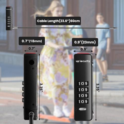 Combo Cable Bike Lock, 4 Digit Combination Lock for Outdoor Fence Gate, Luggage Safe, Scooter, U Cable Lock with Code, for Refrigerator, Cabinet (23.6(60cm) Cable, Black)