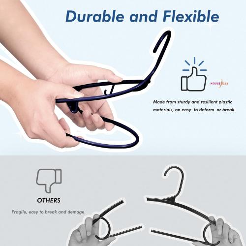 HOUSE DAY Blue Plastic Hangers 60 Pack, Clothes Hangers with Non Slip Hooks, Durable & Space Saving Coat Hanger, Light-Weight Clothing Hangers, Perfect Closet Organizer for Everyday Use