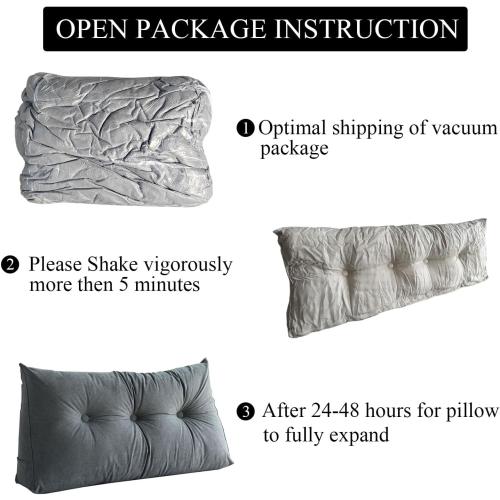 Grey Wedge Headboard Pillow for Sleeping Back Rest Pillows with Removable Cover Triangle Reading Pillow for Sitting in Bed, Gray