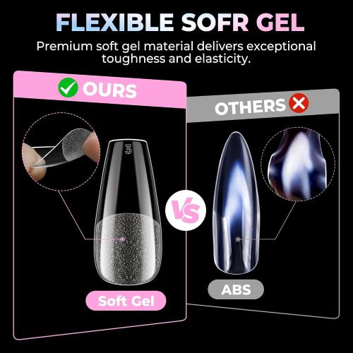 UNA GELLA Coffin Gel Nail Tips Medium Pre-Etched Full Cover 15 Sizes 300PCS