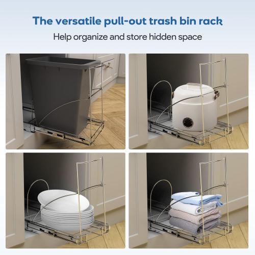 Pull Out Trash Can Under Cabinet & Under Sink, Heavy Duty Slider Organizer | Adjustable Cabinet Garbage Can Rack, Fits 30-40Qt Bins, Requires 13W x 18D Cabinet Opening, Chrome Finish, Can Not Included