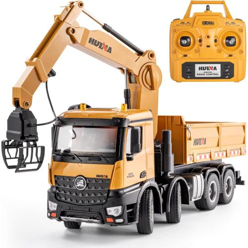26CH Remote Control Dump Truck, 4 in 1 RC Dump Truck Wood Grabber Toy, Heavy Duty Construction Toys Vehicle, Birthday Gifts Ideas for Kids Adults, 1/14 Scale Trucks
