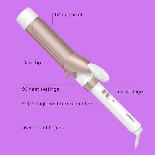 Conair Double Ceramic 1-1/2 Inch Curling Iron, 1.5-Inch Barrel Creates Soft Waves and Curls, Hair Curler for Use on Medium and Long Hair, White